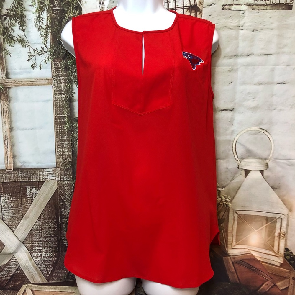 J Crew Women’s red top embroidered hawk athletic casual urban chic sporty blouse